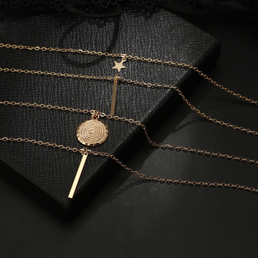 Boho Multilayer Gold Bar Coin Star Necklace - Picture 7 of 8